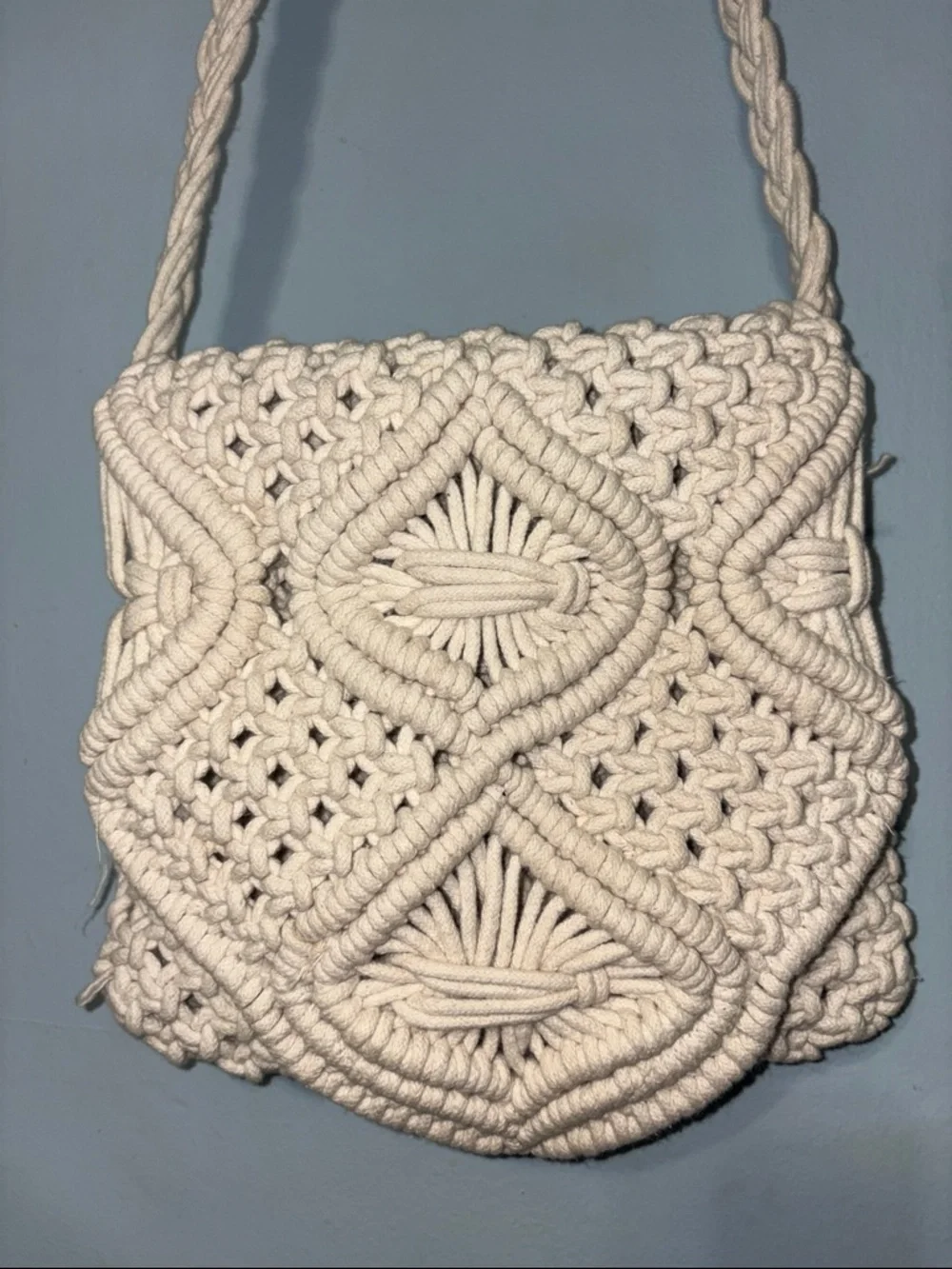 Tommy Bahama bohemian hippie Prarie Handcrafted Cream Macramé Crossbody Bag